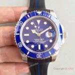 Copy Submariner Blue Dial Rubber B Bracelet / Rolex Rubber Strap Watch